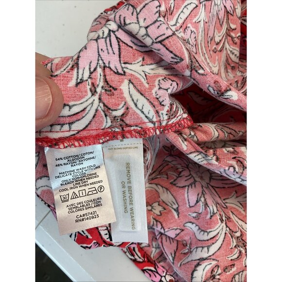 NEW Loft Floral Tiered Summer Dress Ruffle Button Front Pockets Red Pink size S - Picture 8 of 11